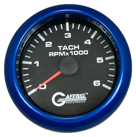 GAFFRIG 3 3/8 INCH TACHOMETER GAUGE 6000, 8000 & 10000 RPM BLACK 6000 / FAT RIM (338) / BLUE