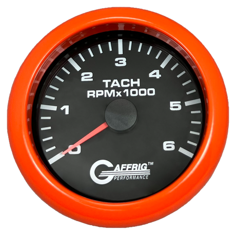 GAFFRIG 3 3/8 INCH TACHOMETER GAUGE 6000, 8000 & 10000 RPM BLACK 6000 / FAT RIM (338) / ORANGE