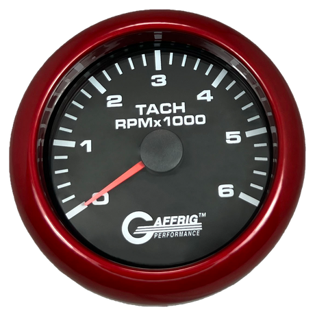 GAFFRIG 3 3/8 INCH TACHOMETER GAUGE 6000, 8000 & 10000 RPM BLACK 6000 / FAT RIM (338) / RED