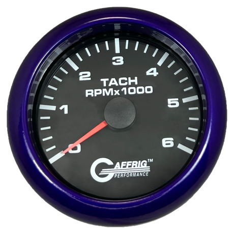 GAFFRIG 3 3/8 INCH TACHOMETER GAUGE 6000, 8000 & 10000 RPM BLACK 6000 / FAT RIM (338) / PURPLE