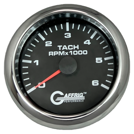 GAFFRIG 3 3/8 INCH TACHOMETER GAUGE 6000, 8000 & 10000 RPM BLACK 6000 / FAT RIM (338) / CHROME/POLISHED