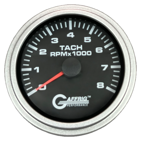 GAFFRIG 3 3/8 INCH TACHOMETER GAUGE 6000, 8000 & 10000 RPM BLACK 8000 / STEP RIM (008) / PLATINUM