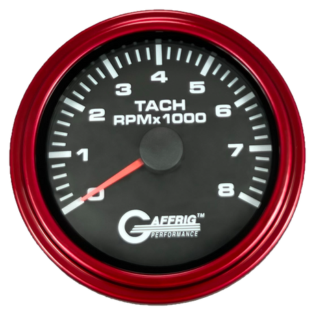 GAFFRIG 3 3/8 INCH TACHOMETER GAUGE 6000, 8000 & 10000 RPM BLACK 8000 / STEP RIM (008) / RED