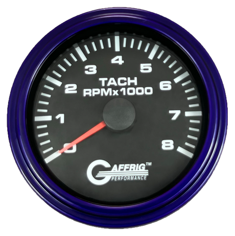 GAFFRIG 3 3/8 INCH TACHOMETER GAUGE 6000, 8000 & 10000 RPM BLACK 8000 / STEP RIM (008) / PURPLE