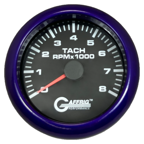 GAFFRIG 3 3/8 INCH TACHOMETER GAUGE 6000, 8000 & 10000 RPM BLACK 8000 / FAT RIM (338) / PURPLE