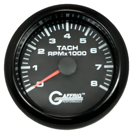 GAFFRIG 3 3/8 INCH TACHOMETER GAUGE 6000, 8000 & 10000 RPM BLACK 8000 / FAT RIM (338) / BLACK