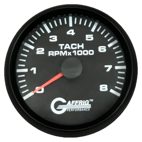 GAFFRIG 3 3/8 INCH TACHOMETER GAUGE 6000, 8000 & 10000 RPM BLACK 8000 / STEP RIM (008) / BLACK