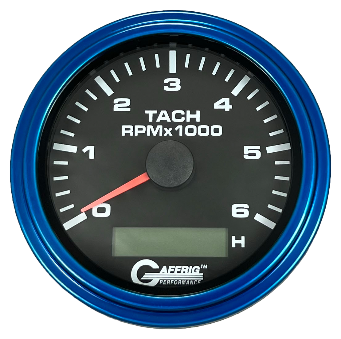 GAFFRIG 3 3/8 INCH ELECTRIC TACH/HOUR METER 6000 & 8000 RPM BLACK STEP RIM (008) / BLUE / 6000