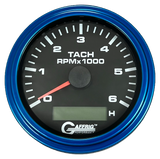 GAFFRIG 3 3/8 INCH ELECTRIC TACH/HOUR METER 6000 & 8000 RPM BLACK STEP RIM (008) / BLUE / 6000