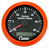 GAFFRIG 3 3/8 INCH ELECTRIC TACH/HOUR METER 6000 & 8000 RPM BLACK STEP RIM (008) / ORANGE / 6000