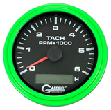 GAFFRIG 3 3/8 INCH ELECTRIC TACH/HOUR METER 6000 & 8000 RPM BLACK STEP RIM (008) / LIME GREEN / 6000