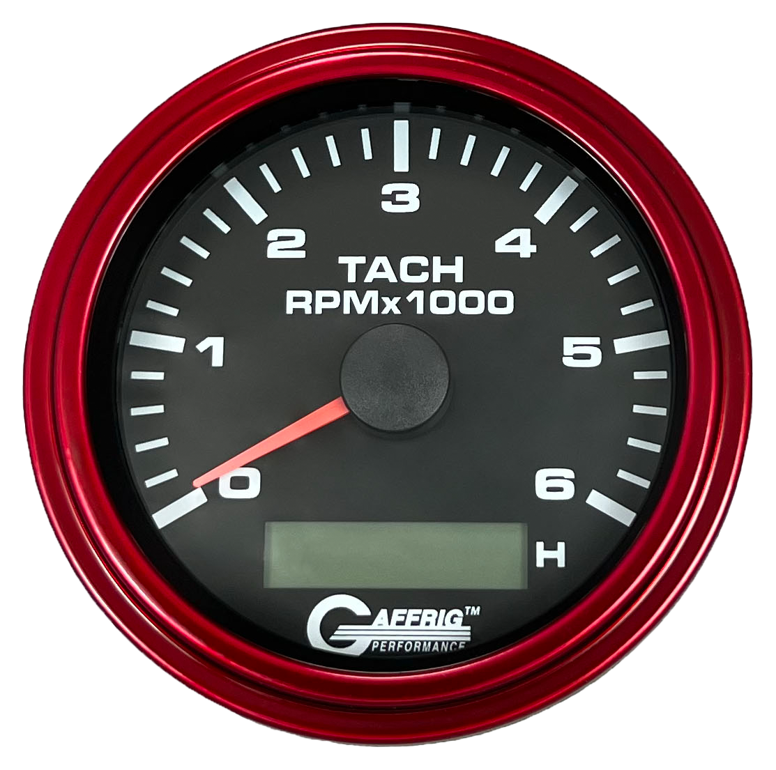 GAFFRIG 3 3/8 INCH ELECTRIC TACH/HOUR METER 6000 & 8000 RPM BLACK STEP RIM (008) / RED / 6000