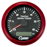 GAFFRIG 3 3/8 INCH ELECTRIC TACH/HOUR METER 6000 & 8000 RPM BLACK STEP RIM (008) / RED / 6000