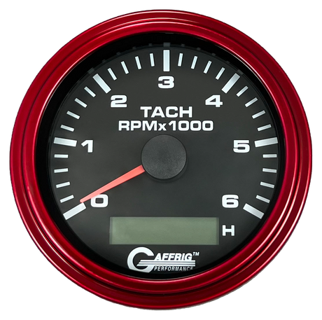 GAFFRIG 3 3/8 INCH ELECTRIC TACH/HOUR METER 6000 & 8000 RPM BLACK STEP RIM (008) / RED / 6000