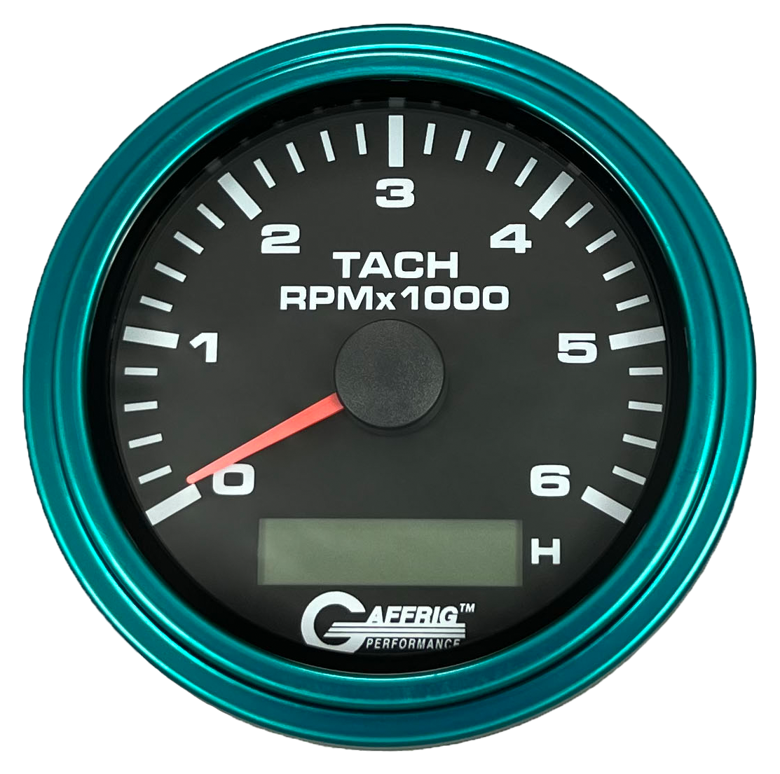 GAFFRIG 3 3/8 INCH ELECTRIC TACH/HOUR METER 6000 & 8000 RPM BLACK STEP RIM (008) / TEAL / 6000