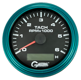 GAFFRIG 3 3/8 INCH ELECTRIC TACH/HOUR METER 6000 & 8000 RPM BLACK STEP RIM (008) / TEAL / 6000