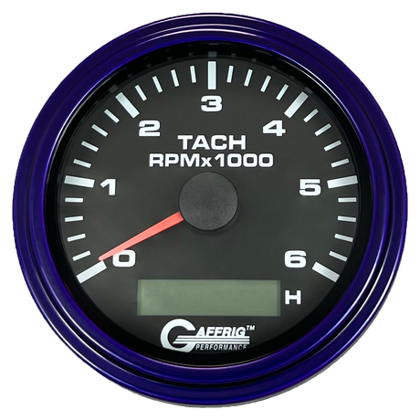 GAFFRIG 3 3/8 INCH ELECTRIC TACH/HOUR METER 6000 & 8000 RPM BLACK STEP RIM (008) / PURPLE / 6000