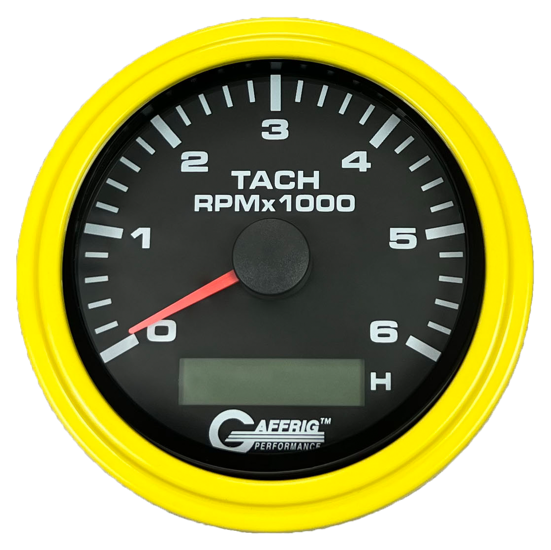 GAFFRIG 3 3/8 INCH ELECTRIC TACH/HOUR METER 6000 & 8000 RPM BLACK STEP RIM (008) / YELLOW / 6000