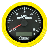 GAFFRIG 3 3/8 INCH ELECTRIC TACH/HOUR METER 6000 & 8000 RPM BLACK STEP RIM (008) / YELLOW / 6000