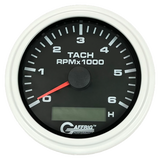 GAFFRIG 3 3/8 INCH ELECTRIC TACH/HOUR METER 6000 & 8000 RPM BLACK STEP RIM (008) / WHITE / 6000