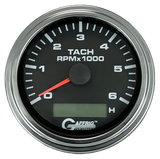 GAFFRIG 3 3/8 INCH ELECTRIC TACH/HOUR METER 6000 & 8000 RPM BLACK STEP RIM (008) / CHROME/POLISHED / 6000