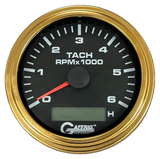 GAFFRIG 3 3/8 INCH ELECTRIC TACH/HOUR METER 6000 & 8000 RPM BLACK STEP RIM (008) / GOLD / 6000