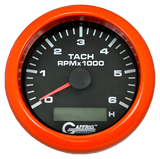 GAFFRIG 3 3/8 INCH ELECTRIC TACH/HOUR METER 6000 & 8000 RPM BLACK FAT RIM (338) / ORANGE / 6000