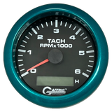 GAFFRIG 3 3/8 INCH ELECTRIC TACH/HOUR METER 6000 & 8000 RPM BLACK FAT RIM (338) / TEAL / 6000