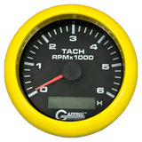 GAFFRIG 3 3/8 INCH ELECTRIC TACH/HOUR METER 6000 & 8000 RPM BLACK FAT RIM (338) / YELLOW / 6000