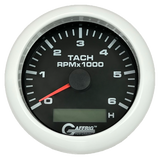 GAFFRIG 3 3/8 INCH ELECTRIC TACH/HOUR METER 6000 & 8000 RPM BLACK FAT RIM (338) / WHITE / 6000