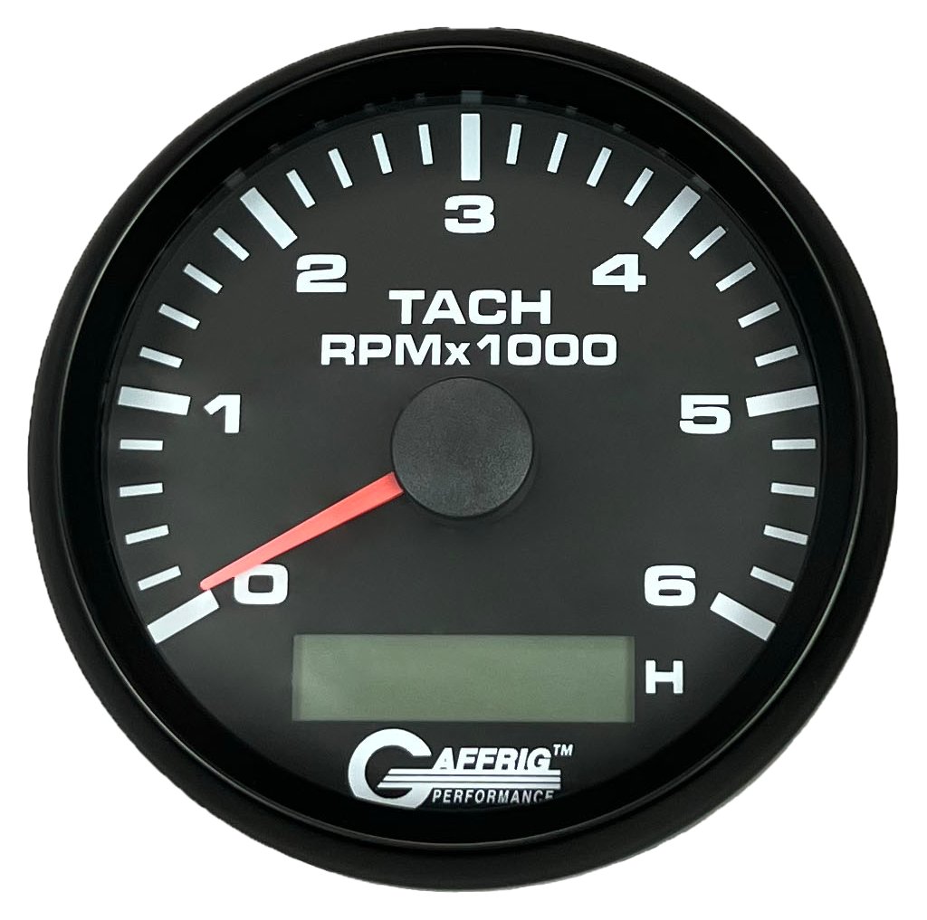 GAFFRIG 3 3/8 INCH ELECTRIC TACH/HOUR METER 6000 & 8000 RPM BLACK STEP RIM (008) / BLACK / 6000