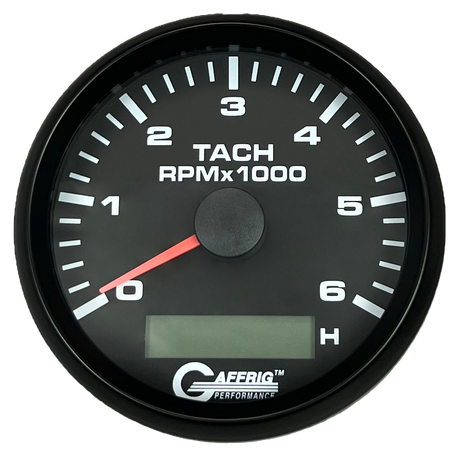 GAFFRIG 3 3/8 INCH ELECTRIC TACH/HOUR METER 6000 & 8000 RPM BLACK STEP RIM (008) / BLACK / 6000