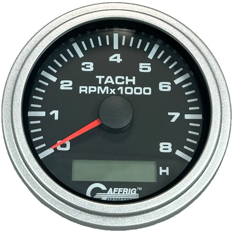 GAFFRIG 3 3/8 INCH ELECTRIC TACH/HOUR METER 6000 & 8000 RPM BLACK STEP RIM (008) / PLATINUM / 8000