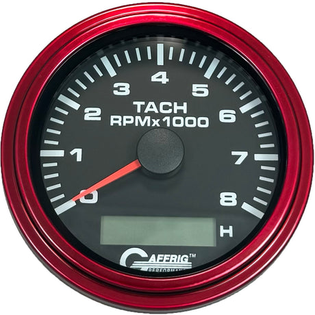 GAFFRIG 3 3/8 INCH ELECTRIC TACH/HOUR METER 6000 & 8000 RPM BLACK STEP RIM (008) / RED / 8000