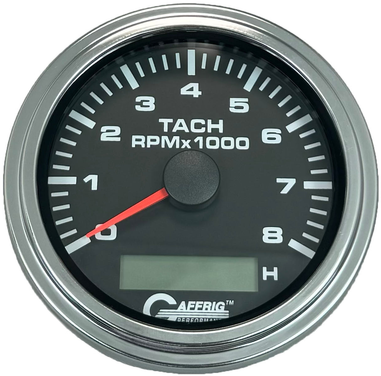 GAFFRIG 3 3/8 INCH ELECTRIC TACH/HOUR METER 6000 & 8000 RPM BLACK STEP RIM (008) / CHROME/POLISHED / 8000