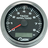 GAFFRIG 3 3/8 INCH ELECTRIC TACH/HOUR METER 6000 & 8000 RPM BLACK STEP RIM (008) / CHROME/POLISHED / 8000