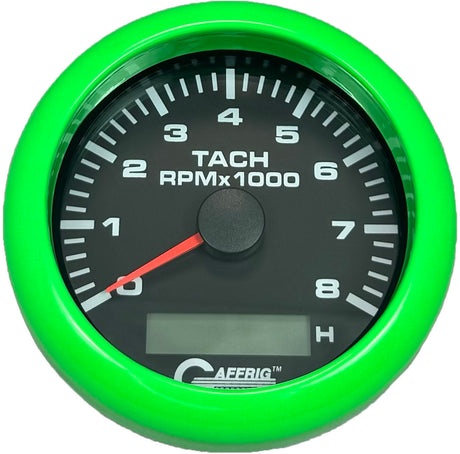 GAFFRIG 3 3/8 INCH ELECTRIC TACH/HOUR METER 6000 & 8000 RPM BLACK STEP RIM (008) / BLACK / 8000