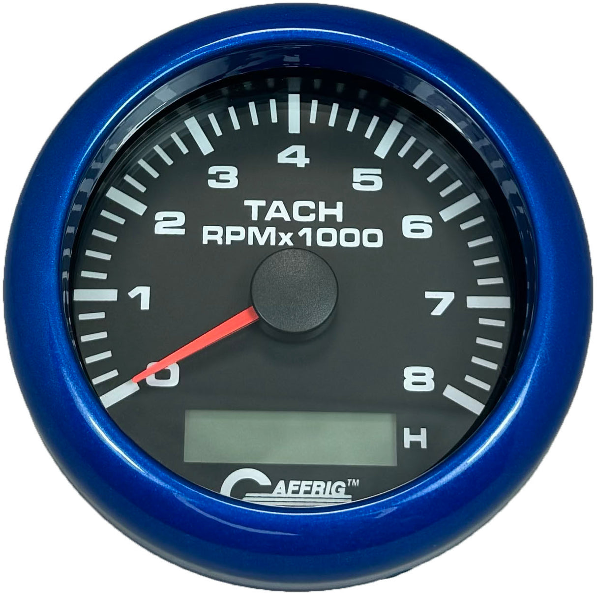 GAFFRIG 3 3/8 INCH ELECTRIC TACH/HOUR METER 6000 & 8000 RPM BLACK FAT RIM (338) / BLUE / 8000