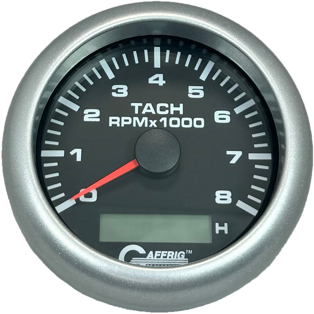 GAFFRIG 3 3/8 INCH ELECTRIC TACH/HOUR METER 6000 & 8000 RPM BLACK FAT RIM (338) / PLATINUM / 8000