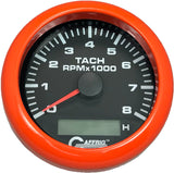 GAFFRIG 3 3/8 INCH ELECTRIC TACH/HOUR METER 6000 & 8000 RPM BLACK FAT RIM (338) / ORANGE / 8000