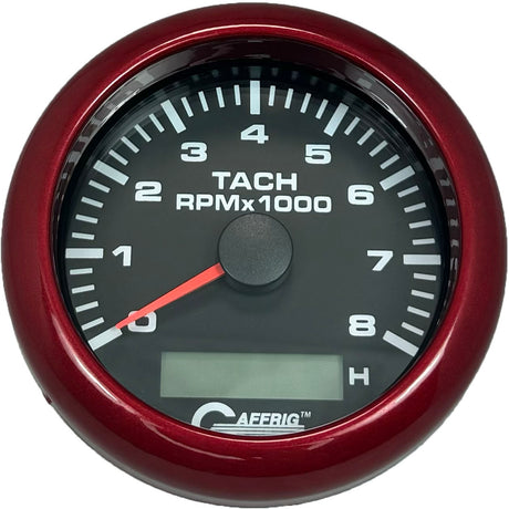 GAFFRIG 3 3/8 INCH ELECTRIC TACH/HOUR METER 6000 & 8000 RPM BLACK FAT RIM (338) / RED / 8000