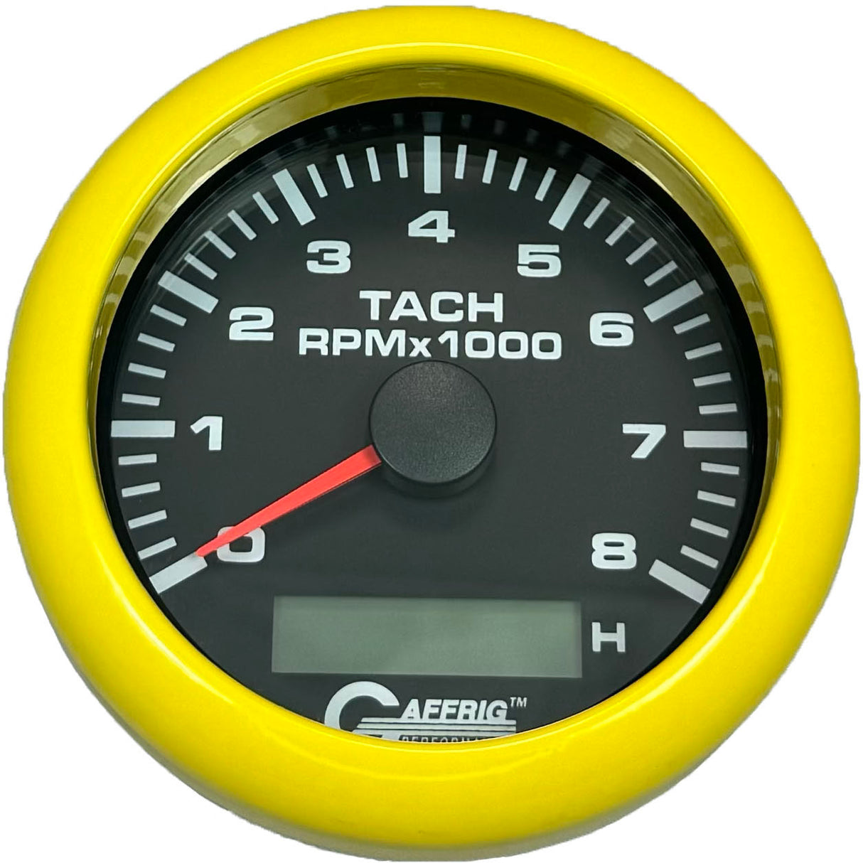 GAFFRIG 3 3/8 INCH ELECTRIC TACH/HOUR METER 6000 & 8000 RPM BLACK FAT RIM (338) / YELLOW / 8000