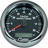 GAFFRIG 3 3/8 INCH ELECTRIC TACH/HOUR METER 6000 & 8000 RPM BLACK FAT RIM (338) / CHROME/POLISHED / 8000