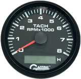 GAFFRIG 3 3/8 INCH ELECTRIC TACH/HOUR METER 6000 & 8000 RPM BLACK STEP RIM (008) / BLACK / 8000