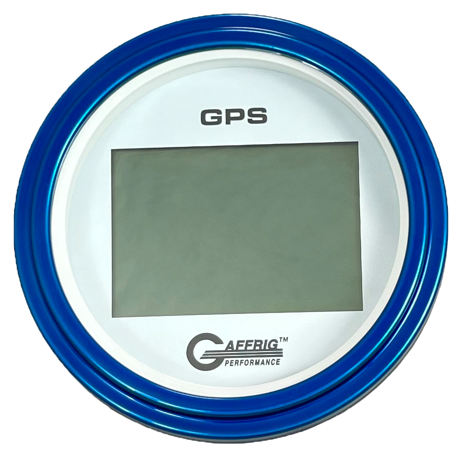 GAFFRIG 3 3/8 INCH DIGITAL GPS GAUGE 999 MPH KIT WHITE / STEP RIM / BLUE