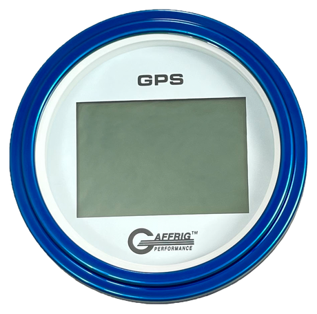 GAFFRIG 3 3/8 INCH DIGITAL GPS GAUGE 999 MPH KIT WHITE / STEP RIM / BLUE