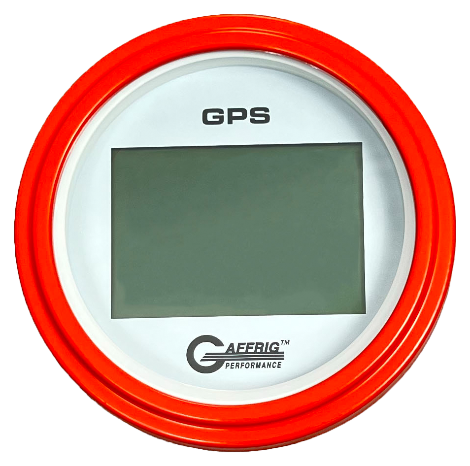 GAFFRIG 3 3/8 INCH DIGITAL GPS GAUGE 999 MPH KIT WHITE / STEP RIM / ORANGE