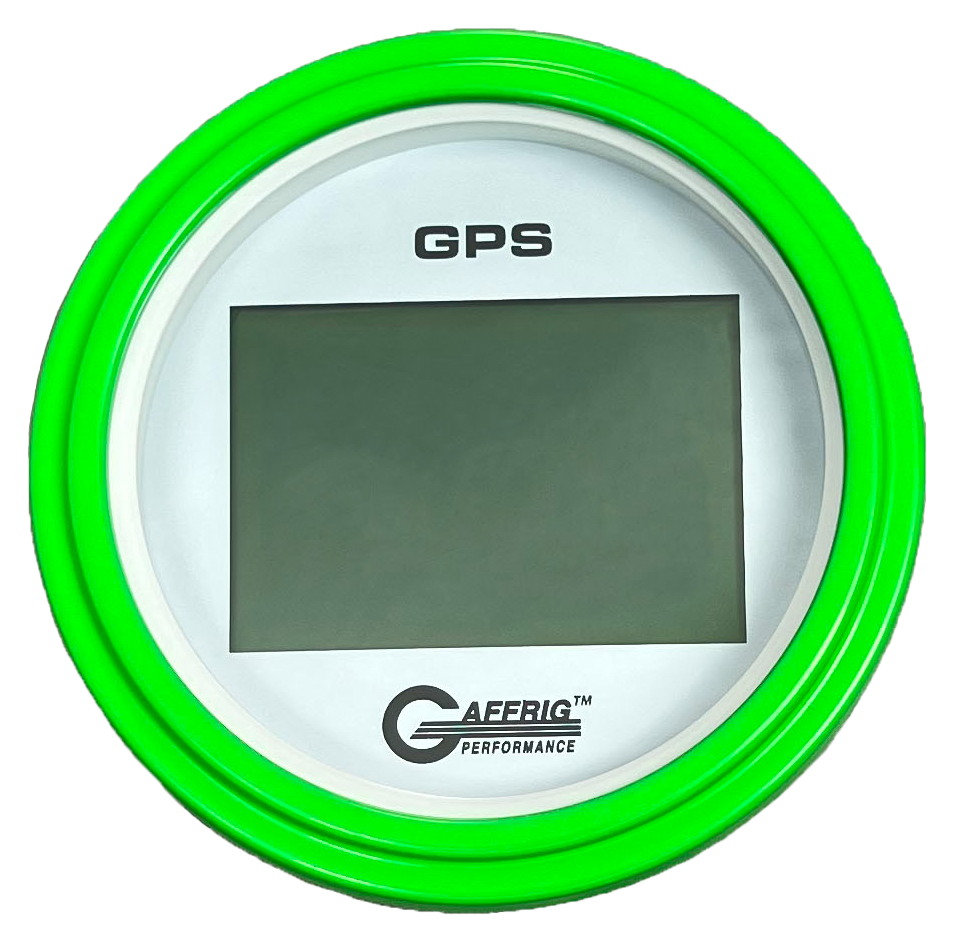 GAFFRIG 3 3/8 INCH DIGITAL GPS GAUGE 999 MPH KIT WHITE / STEP RIM / LIME GREEN