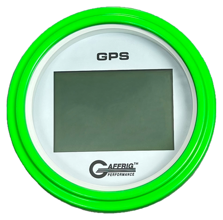 GAFFRIG 3 3/8 INCH DIGITAL GPS GAUGE 999 MPH KIT WHITE / STEP RIM / LIME GREEN