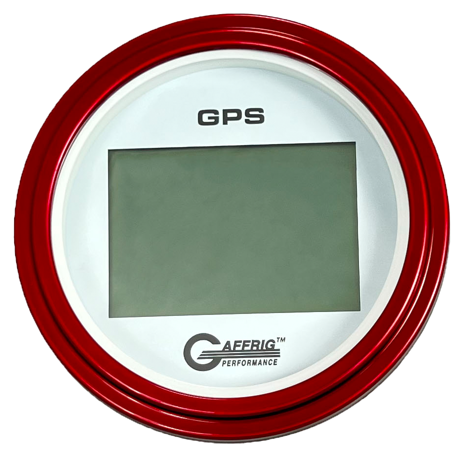 GAFFRIG 3 3/8 INCH DIGITAL GPS GAUGE 999 MPH KIT WHITE / STEP RIM / RED